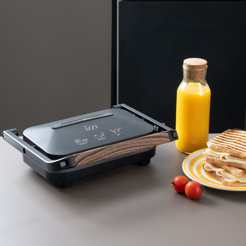 IZZY Sandwich Maker Panini Wooden Black 1300W Grill IZ2013