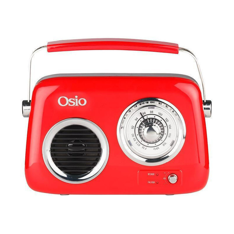 Osio OPR-3040R Retro Portable Radio Rechargeable with Bluetooth and USB Red