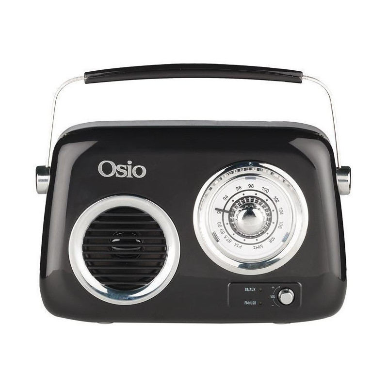 Osio OPR-3040B Retro Portable Radio Rechargeable with Bluetooth and USB Black